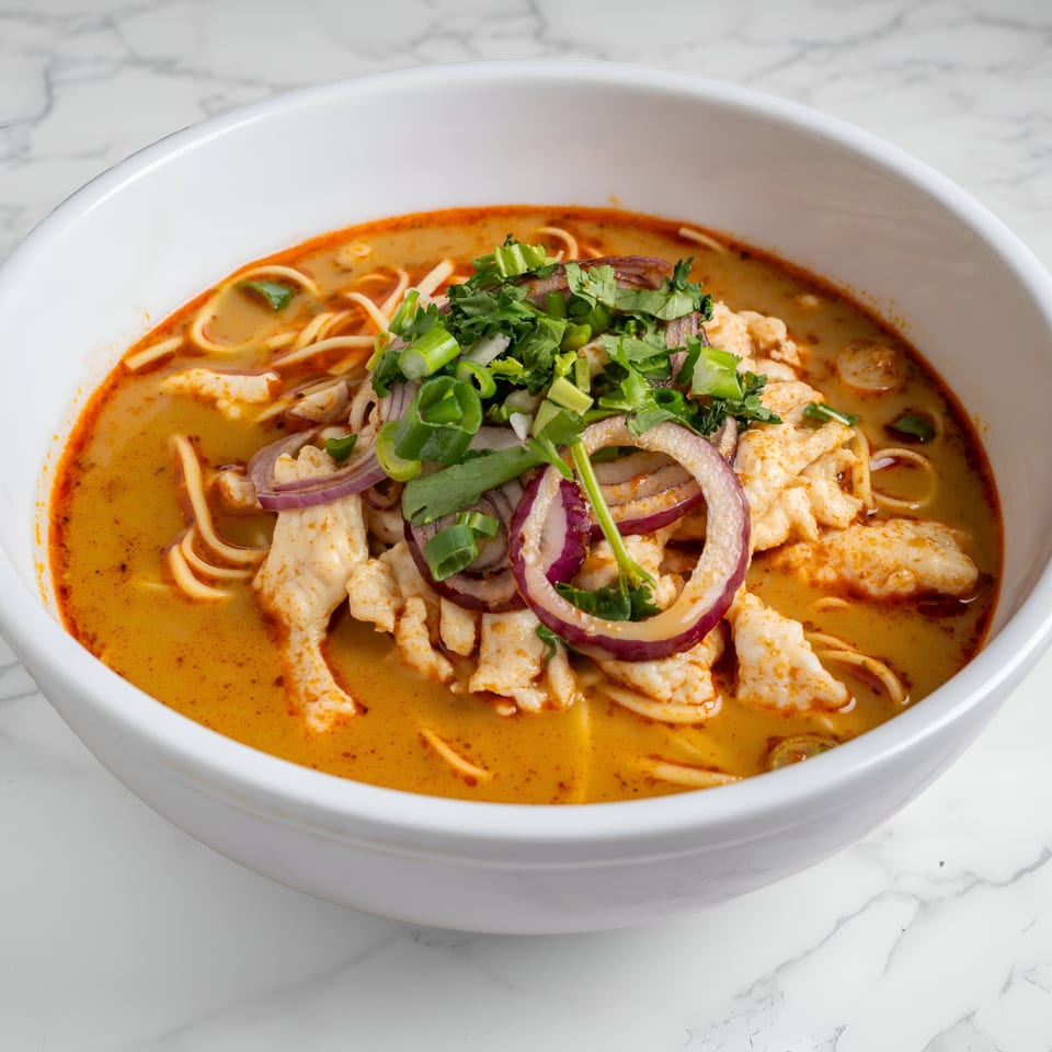 A bowl of Nana Noodle House's Chinese chicken noodle soup with red onions and cilantro.