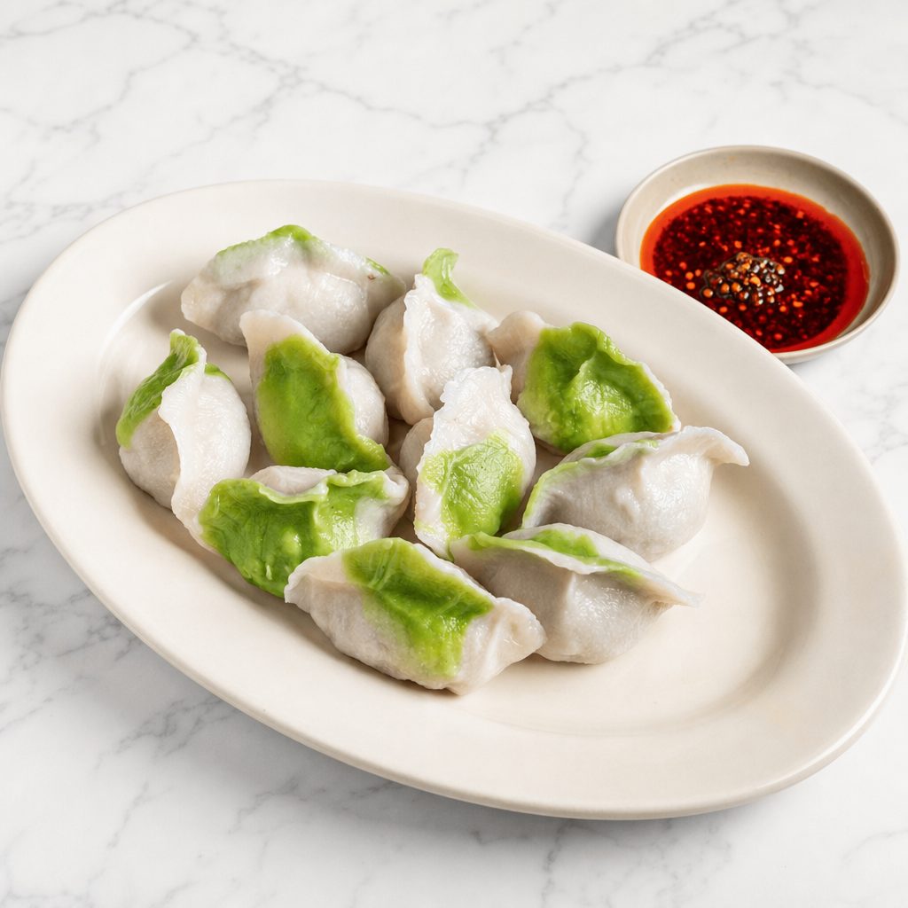 三鲜水饺 / Pork, Shrimp, and Chive Dumplings.